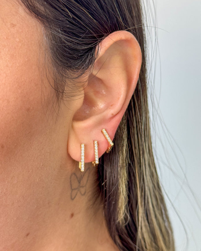 Trio de Brincos Argola Quadrada Cravejada - Semijoia Folheada a Ouro 18k