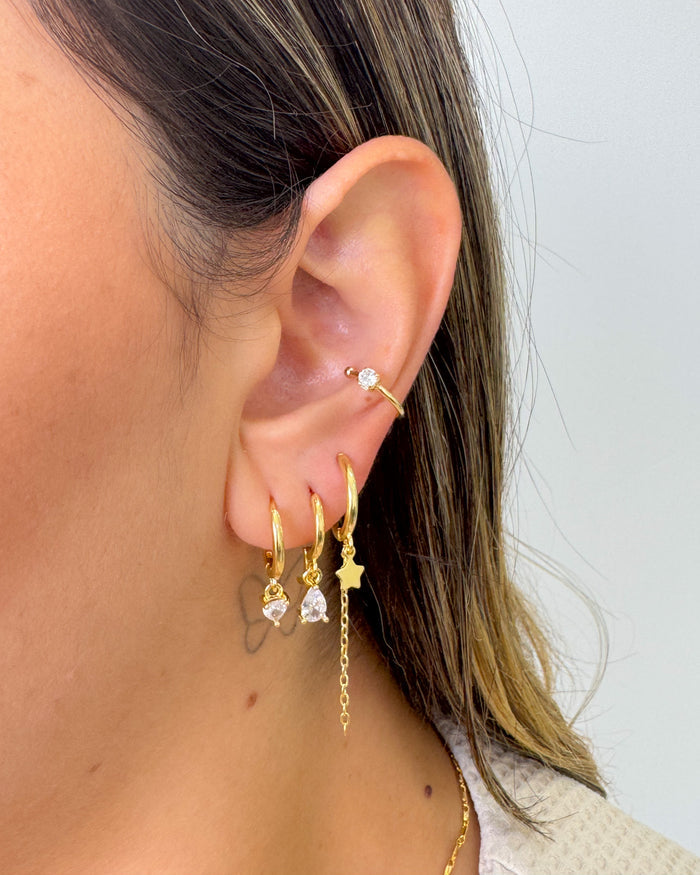 Trio de Argolas Star Corrente - Semijoia Banhado em Ouro 18k