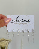 Trio de Argolas Star Corrente- Semijoia Banhado a Prata