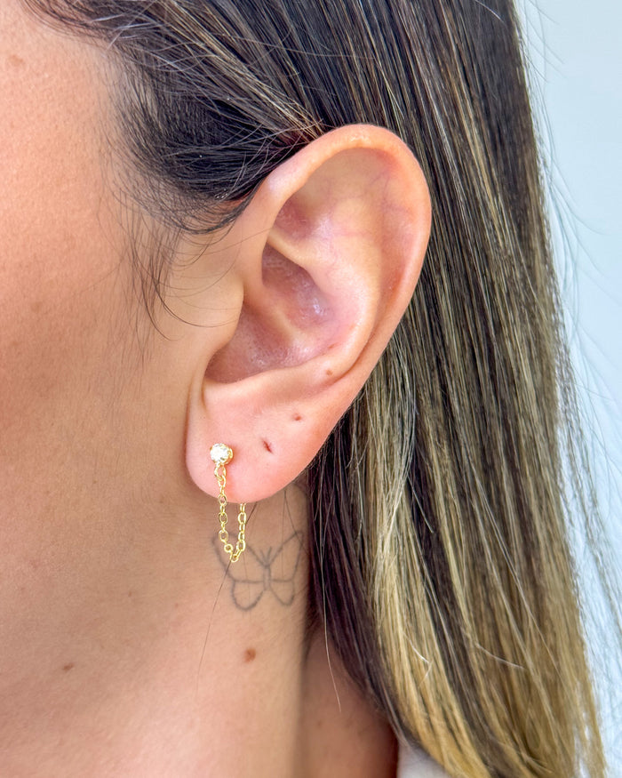 Brinco Correntinha Ponto de Luz - Semijoia Banhado em Ouro 18k