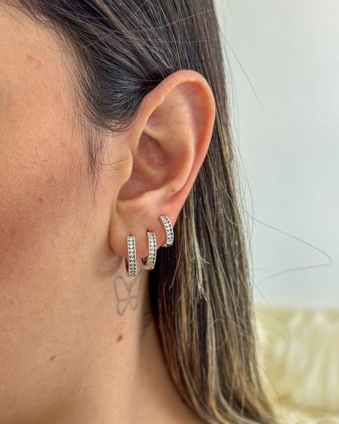 Trio de Argolas Cravejadas - Semijoia Folheada em Prata