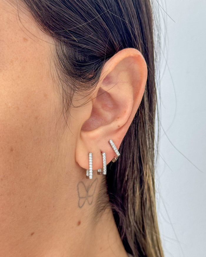 Trio de Brincos Argola Quadrada Cravejada - Semijoia Folheada em Prata