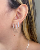 Trio de Brincos Argola Quadrada Cravejada - Semijoia Folheada em Prata