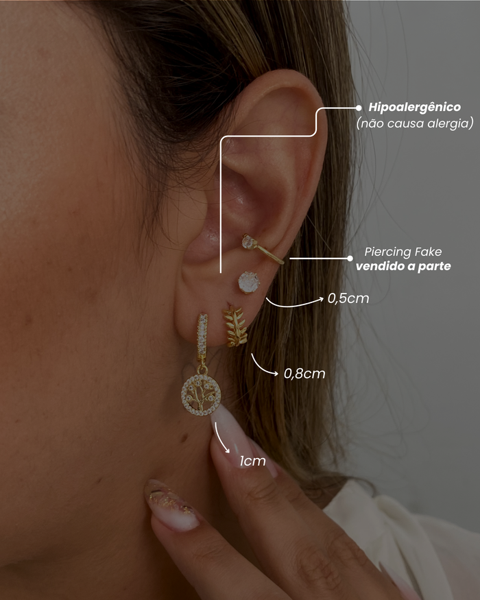 Trio de Brincos Árvore da Vida - Semijoia Banhado em Ouro 18k