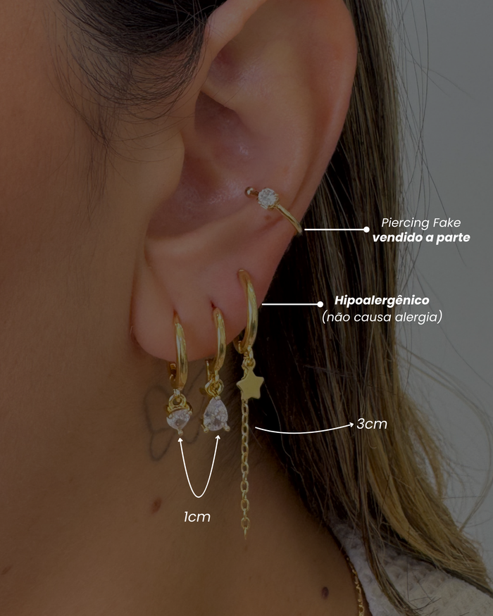 Trio de Argolas Star Corrente - Semijoia Banhado em Ouro 18k