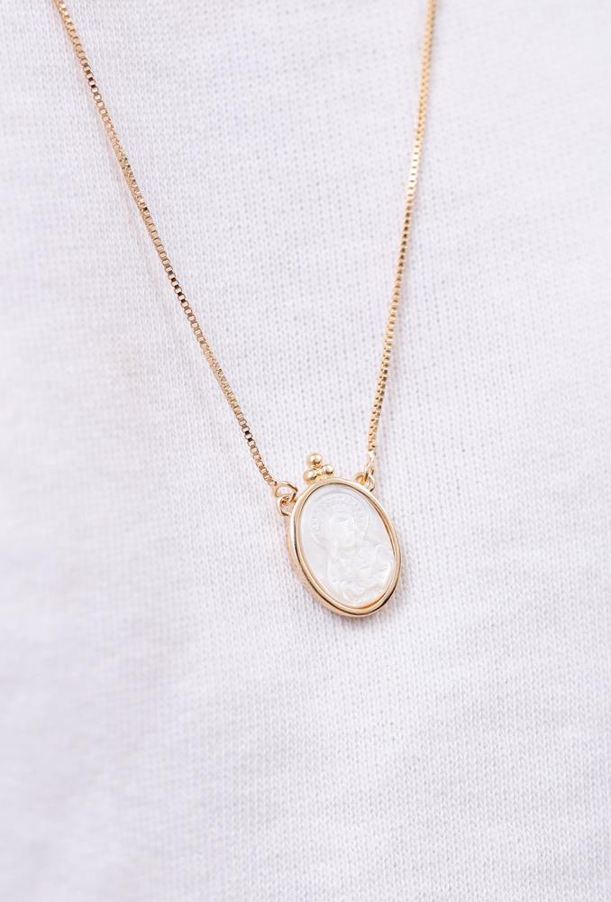 Escapulário Em Madrepérola Nossa Senhora E Jesus Cristo | 76 cm