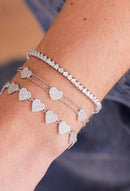 Pulseira Riviera 3 Garras Coração - 3mm, Zircônia Branca